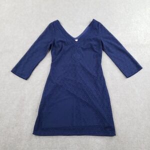 Lilly Pulitzer Alden Tunic Dress Womens Medium Blue Lace V-Neck 3/4 Sleeve 76800